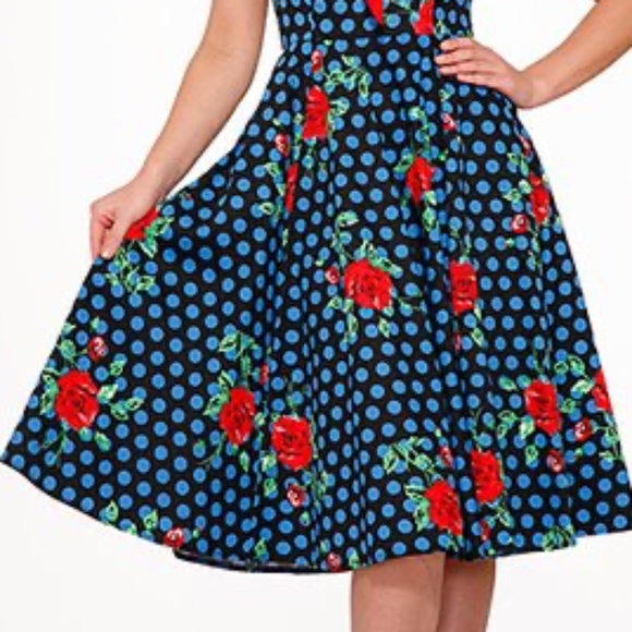 Hearts & Roses London Red & Blue Rose Marie A-Line Dress, - Picture 5 of 5
